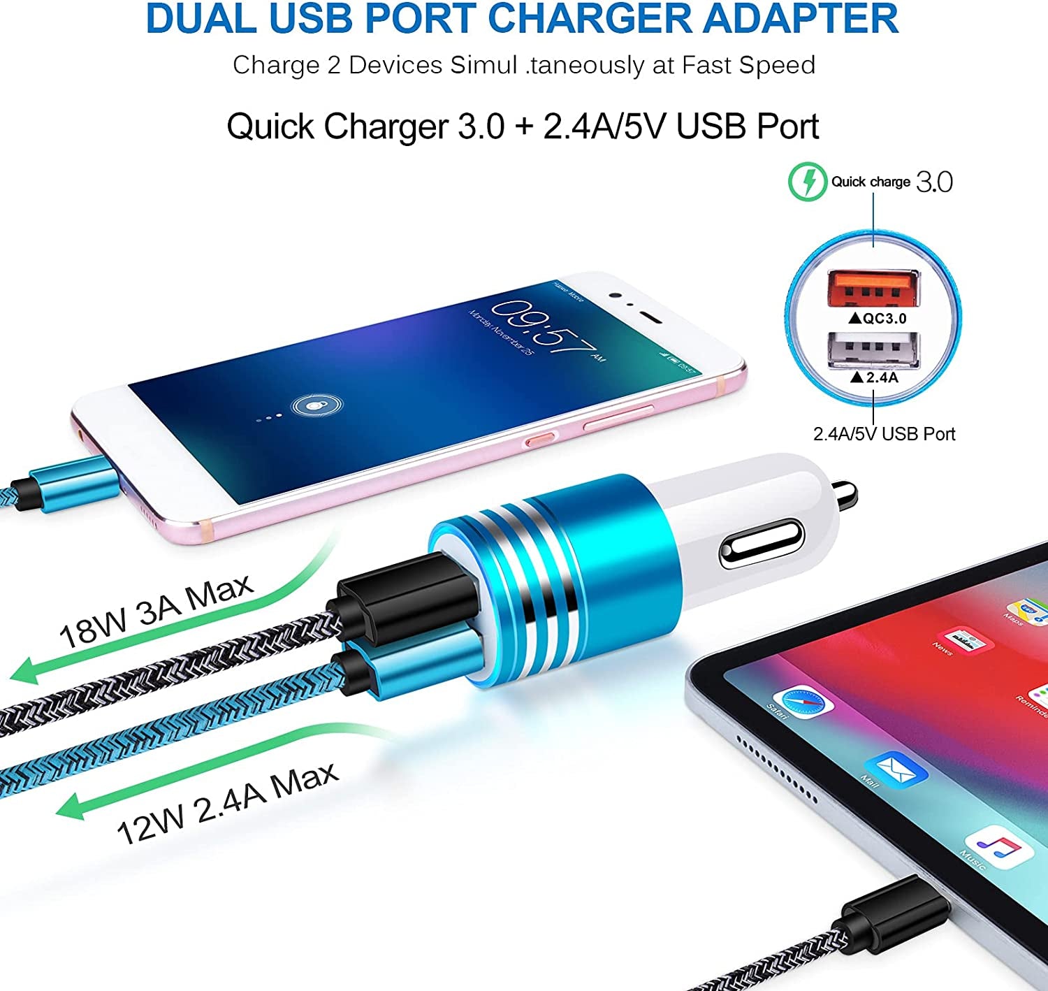 Quick Charge 3.0 Fast Charger for Samsung Galaxy S24 S23 S22 S21 Ultra S20 S10E S10 A15 A54 A03S A23 A13 A14 A53 A12 A32 A21 A51 S9 S8 Note 20,Fast Charging Block Wall Car Charger+3Ft 6FT USB C Cable