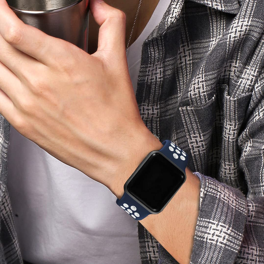 Compatible with Apple Watch Bands 44Mm 45Mm 46Mm 49Mm 42Mm 41Mm 40Mm 38Mm Men Women, Breathable Silicone Sport Strap for Iwatch Bands Series 10/9/8/7/6/5/4/3/Se/Ultra